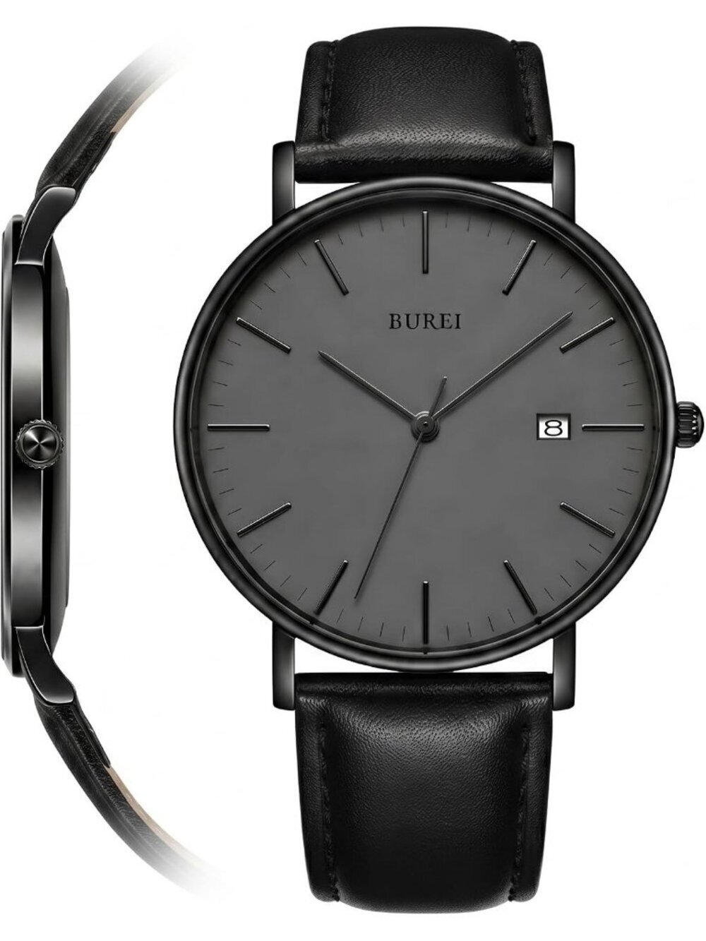 Men's Dark Grey Ultra Thin Minimalist Analog Waterproof Casual Wrist Watch